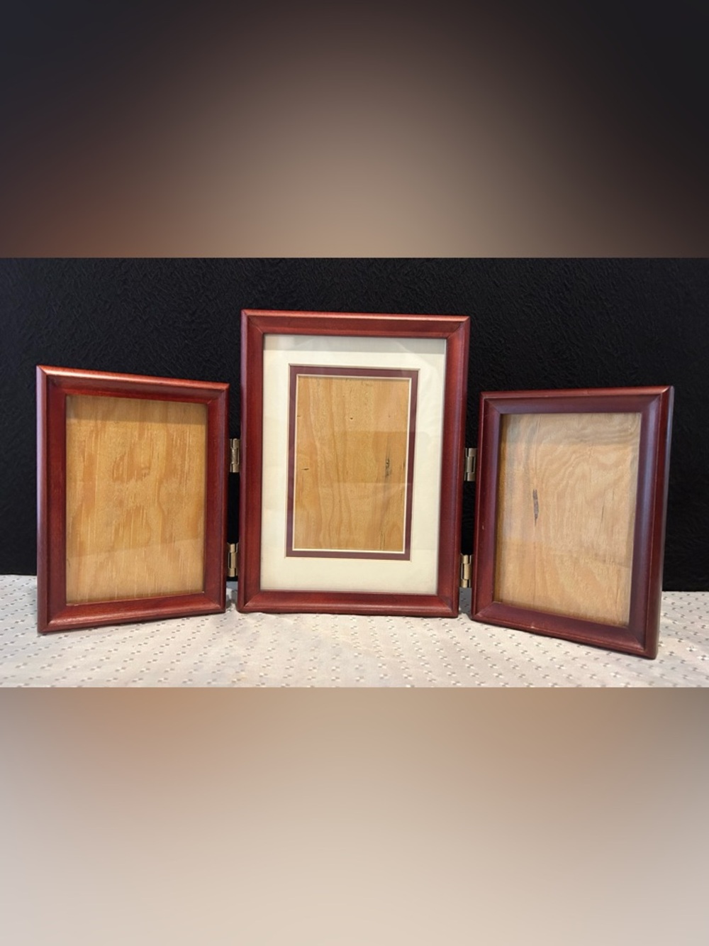 Rare Woods Triptych Picture Frame 5x7 3.5x5 Solid Wood Folding Triple Vintage